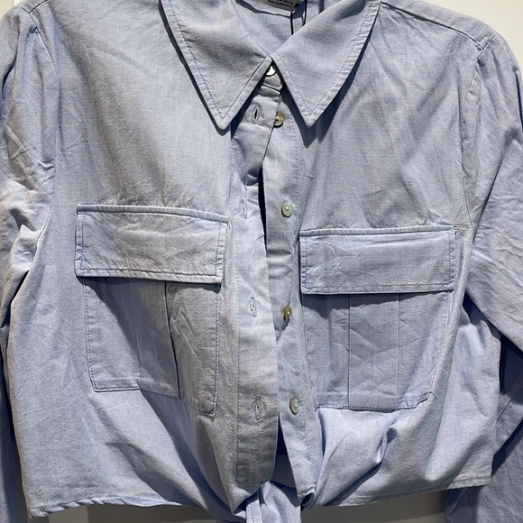 Zara cropped blue button down top - Picture 3 of 5